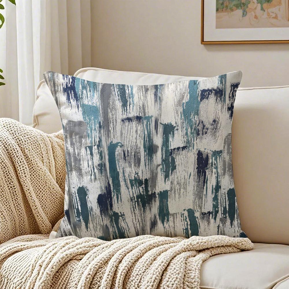 Blue Modern Gradient Design Pillow Case Double-Sided Plush Sofa Cushion Covers Organic Breathable Invisible Zipper