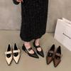 Single shoes 2024 new spring and autumn pointed high heels thick heel Mary Jane French retro small leather shoes single shoes women's shoes