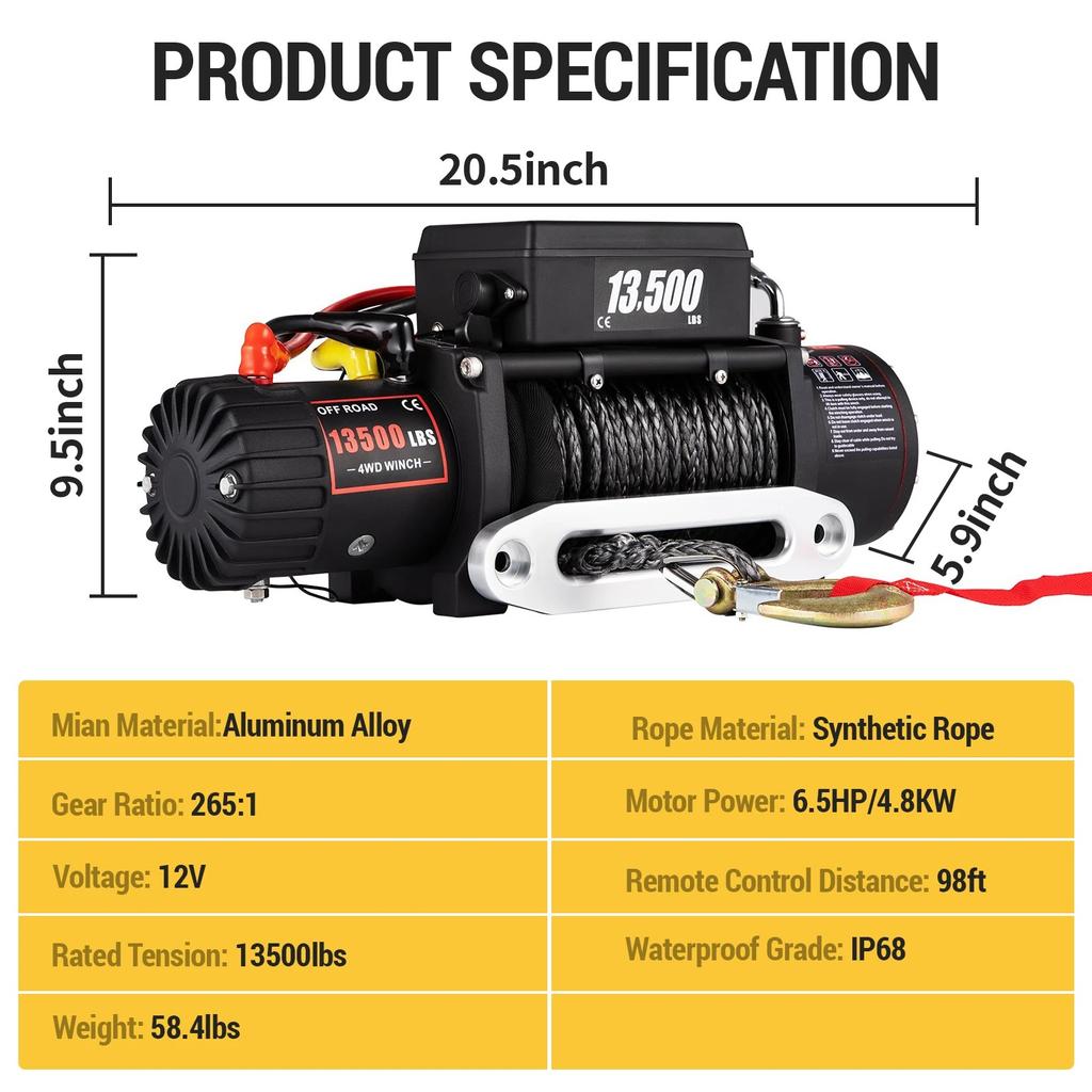 Treuil de récupération portable SIHAO 3500/4500/13500LBS