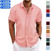 Men's Cotton and Linen Striped Jacquard Casual Loose Short-sleeved Shirt Loose