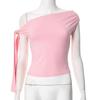 Women's Summer Single Shoulder Backless Twisted Tie Asymmetrical T-shirt Top