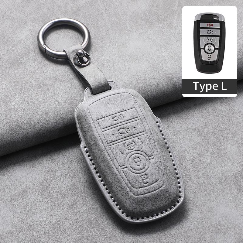 4 5 Buttons Leather Car Key Case Cover for Ford Fusion Mustang Edge Explorer Focus F150 F250 F350 F550 Escape for Lincoln Mondeo