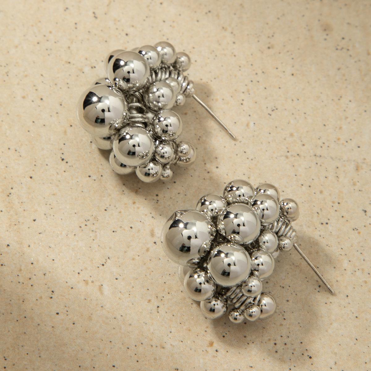 

Премиальные серьги-шарики из металла, дизайнерские серьги-пусеты из 18-каратного золота в стиле тяжелой промышленности, гроздья винограда, капли воды, C-образной формы серебряный