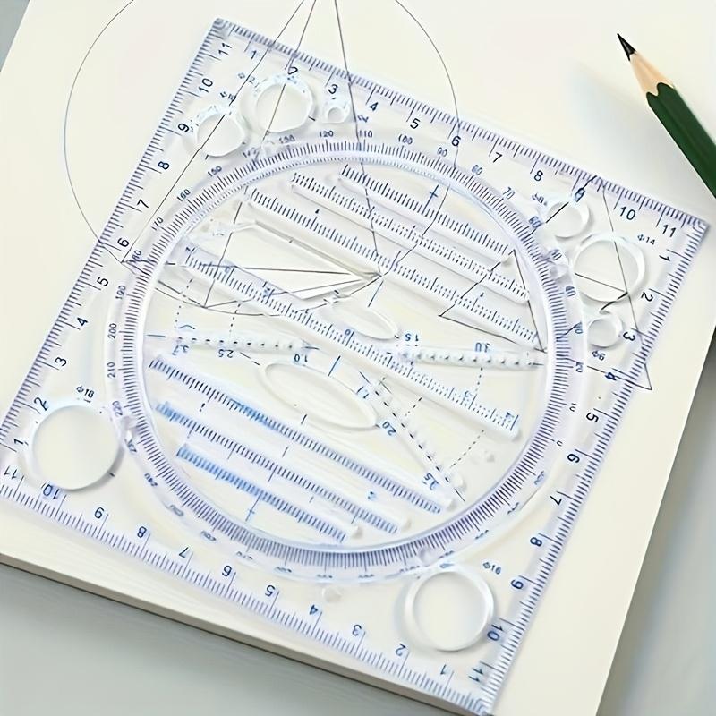 2pcs Multi-Functional Rotating Drawing Template, Geometric Measurement Tool, Ruler
