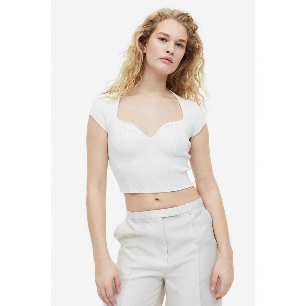 

H&M Трикотажный топ в рубчик Белый 1156491002