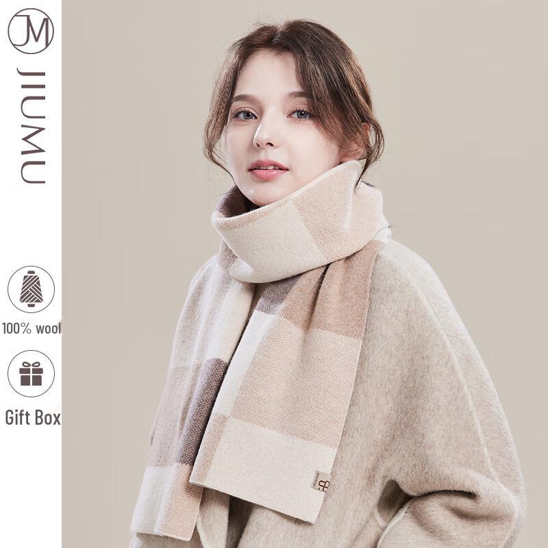JIUMU Women's Pure Wool Plaid Winter Scarf WY134