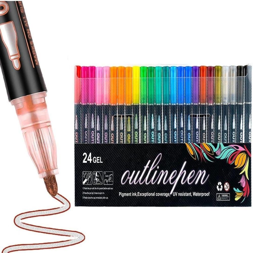 Fantasy Glitter Dual-Line Outline Pen, 8/12/24/36 Set Outline Markers, Self-Draw Outline Metallic Markers