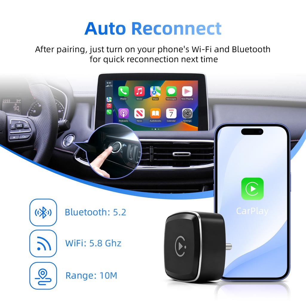 EzoneTronics Wireless CarPlay Android Auto Adapter for Factory Type-c Wired Car, Wireless CarPlay & Android Auto 2 In 1