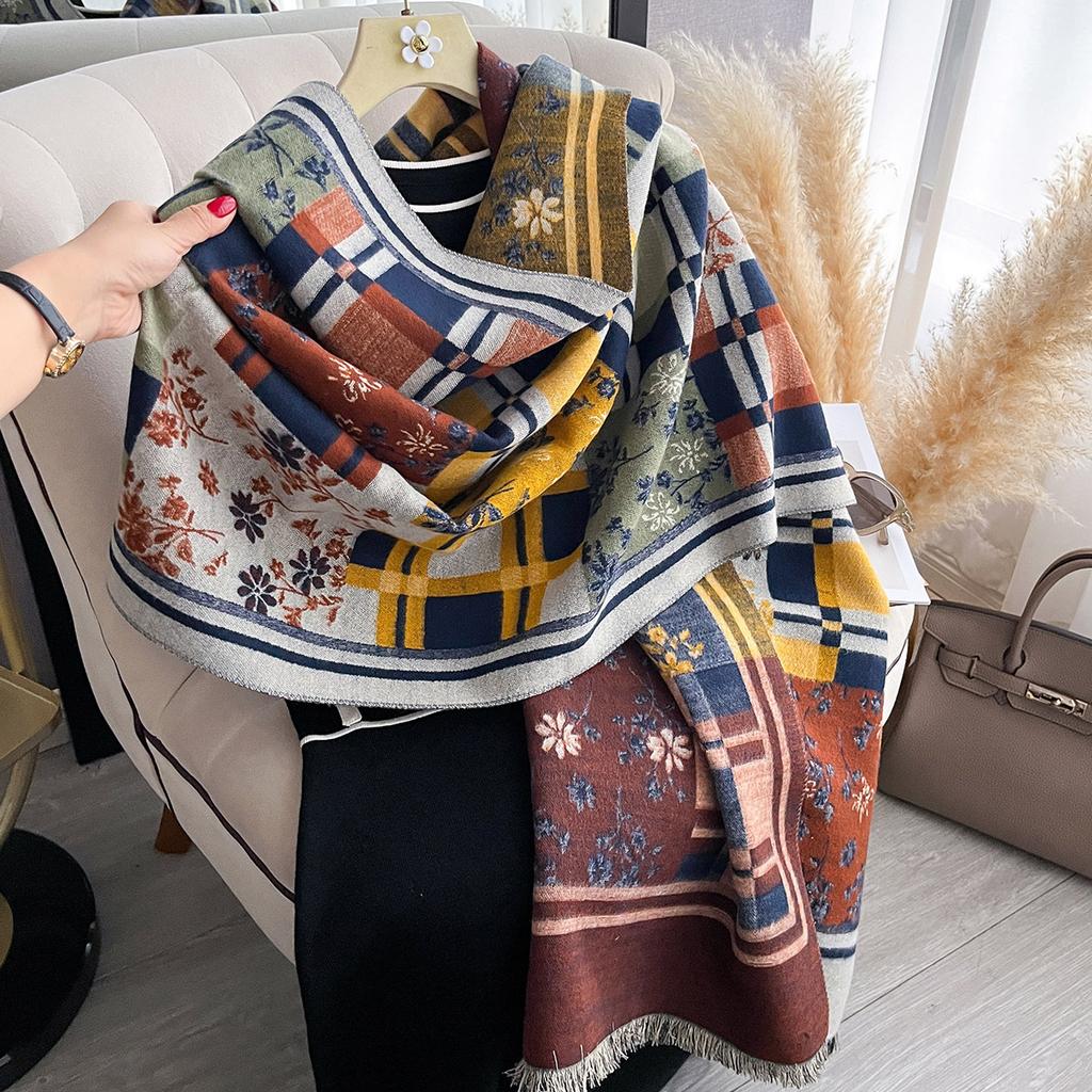 Retro Splicing Plaid With Warm Scarf, Ethnic Style, Versatile Temperament, Shawl Atmosphere, Foreign Style, Student Scarf