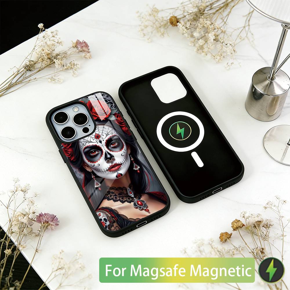 Mexican Catrina Skull Girl Phone Case For iPhone17,16,15,14,13,12,11 Plus,Pro Magnetic For Magsafe Wireless Charging