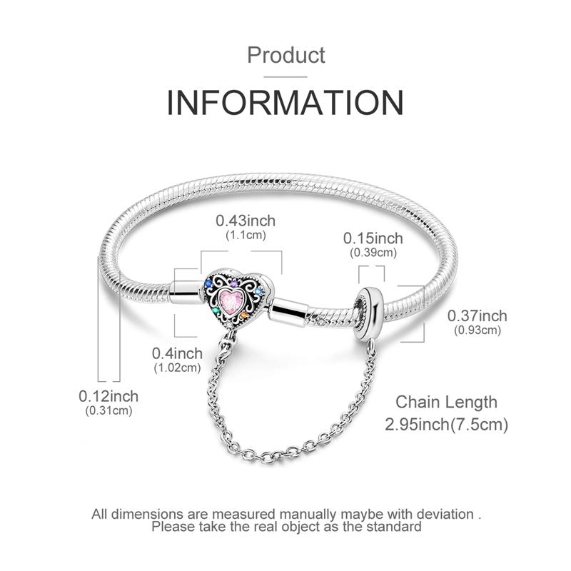 Bracelet 925 Silver Bracelet 17-20CM Love Heart Zircon Original Bracelets Fit Charms Bracelets Jewelry Gifts