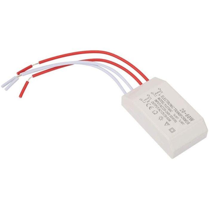 Transformateur électronique 220-240V vers 12V 20–60W compact compatible LED (6,5×3,5×2,1 cm)