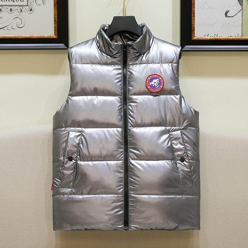 Herren Weste im Europäischen Stil, Glänzend, Ärmellos, Daunen-Baumwolle, Lässig, Stehkragen, Übergröße