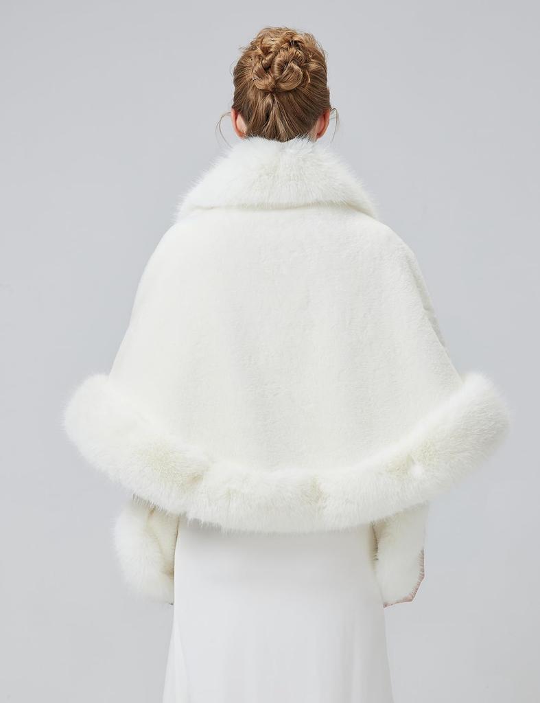 BEAUTELICATE Thick Faux Fur Warm Winter Bolero for and Ivory Women's Shawl, Weddings, Parties, Coming-of-Age Ceremonies, Christmas,
