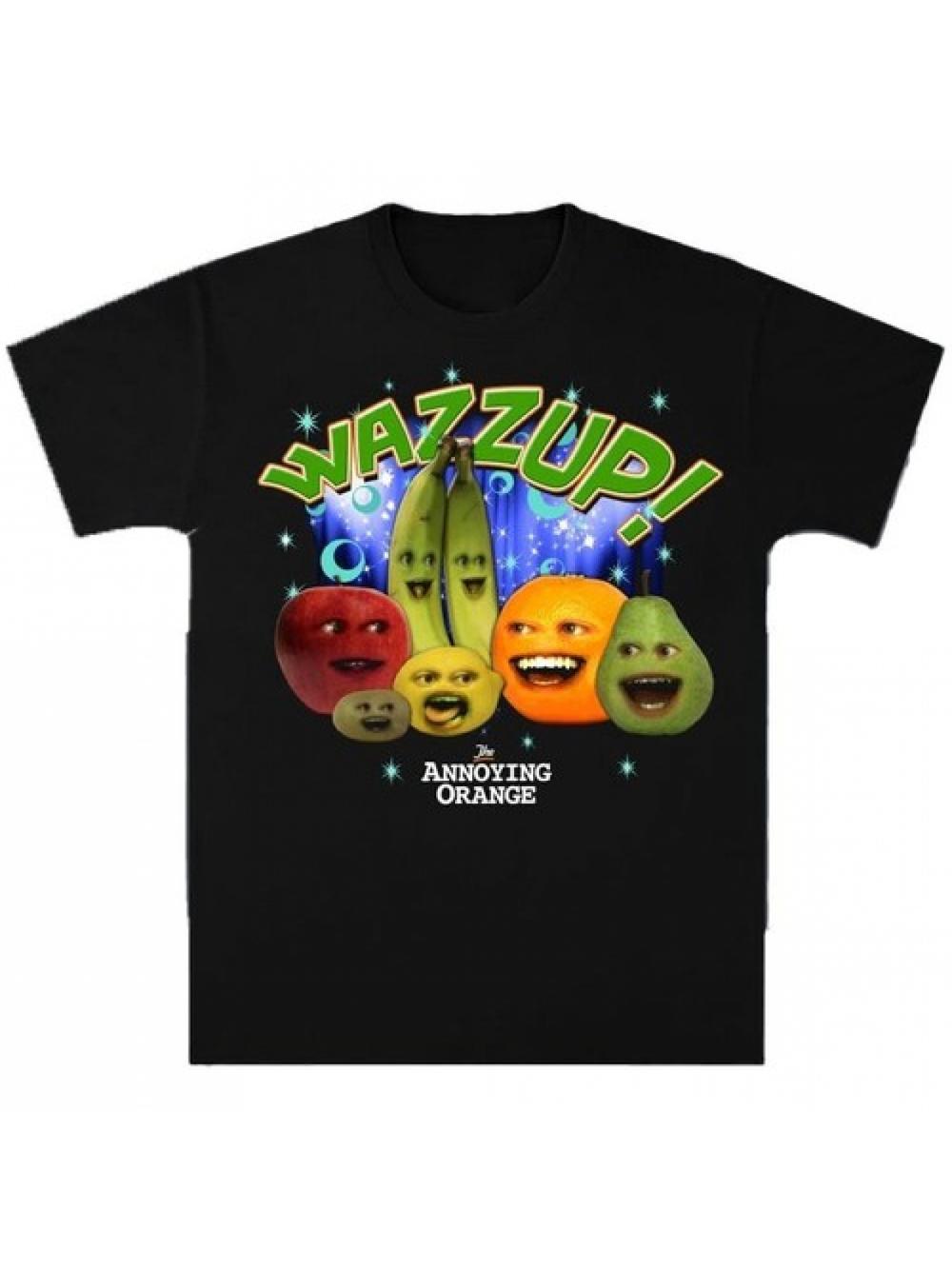 Fun Nazzup Annoying Orange Pattern Tshirt with Wazzup! Printed on It! Cartoon Character Shirt Humorous Pop Culture T-shirt 2026 S разноцветный