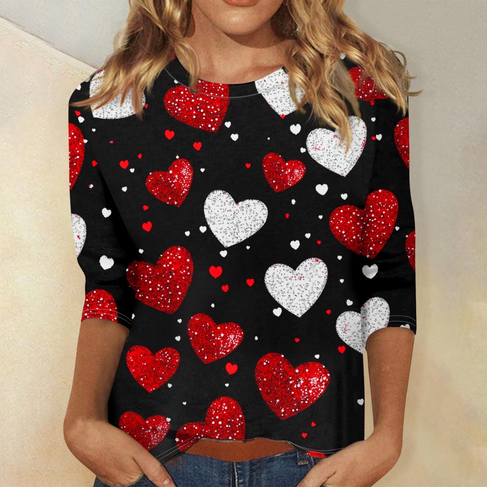 

Жіночі топи з рукавом три чверті, сорочка до Дня Святого Валентина, з круглим вирізом, вільна повсякденна сорочка L чорний