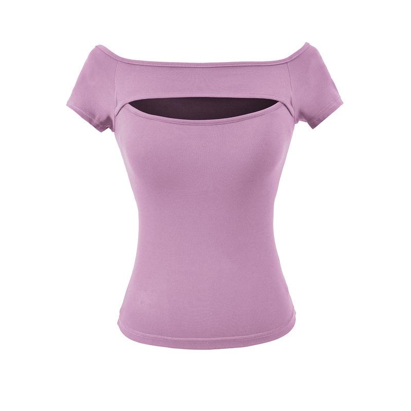 Chic One-Shoulder Hollow Short-Sleeve Women's Slim-Fit T-Shirt