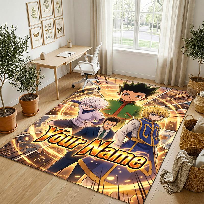 Personalized Crystal Velvet Carpet,Hunter × Hunter Custom Printed Name, Plush Area Rug For Home Indoor Decor
