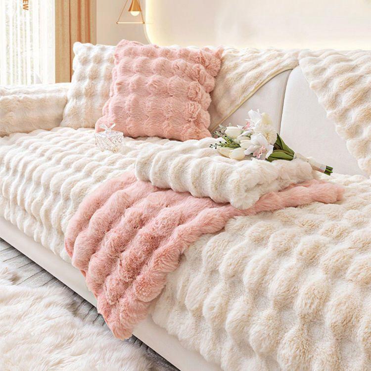 Warm Thickened Plush Sofa Cushion Winter Non-Slip Fleece Padded Cushion Cover Cover Cloth Towel