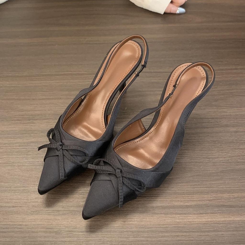 Beautiful sandals women's bag head fairy shoes satin high heels stiletto bridesmaid shoes temperament empty single shoes women