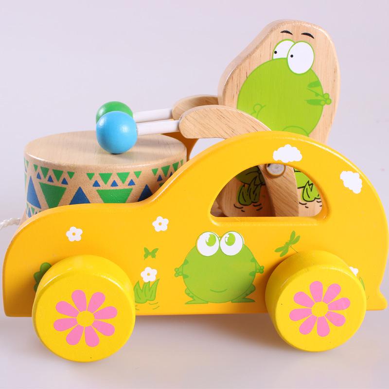 

Toddler Wooden Walker: Baby Educational Pull-Along Toy with Drumming Bear