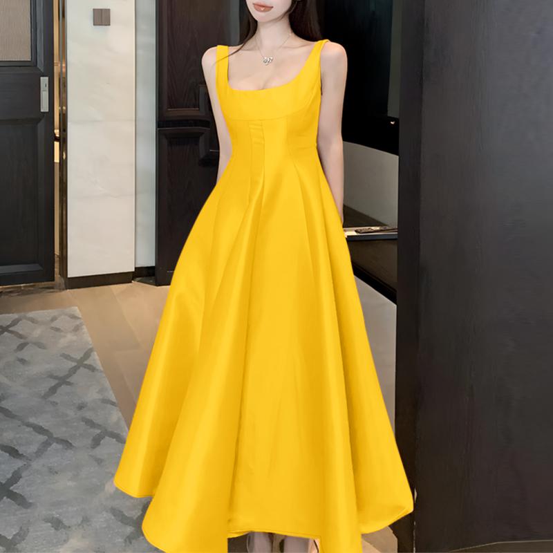 

ZANZEA Женское летнее повседневное платье без рукавов А-силуэта с U-образным вырезом L жёлтый