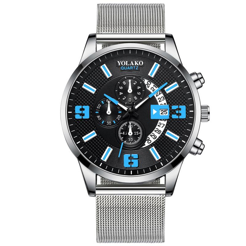 Watches Mens Fashion Calendar Watch Men Business Stainless Steel Mesh Belt Quartz Wrist Watch Male Clock Relogio Masculino