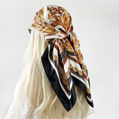 Neu 90cm Seidenschal Großen Quadratischen Schal Vintage Gedruckt Schal Wrap Turban