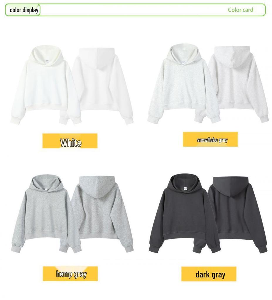 Silver Fox Velvet Women's 450g Heavyweight Hooded Sweatshirt - Short, Trendy Drop Shoulder Pullover for Autumn/Winter