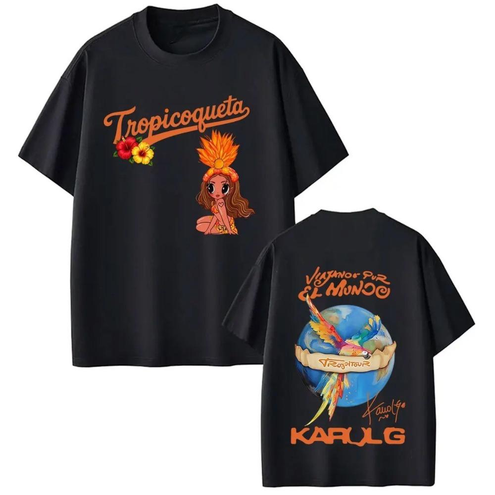 Karol G Viajando Por El Mundo Tropitour 2026 Graphics Tshirt Unisex Wounisex Fashion Cotton Casual Tshirt Hiphop Vintage Tshirts