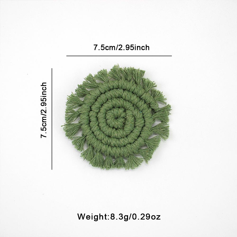2 Stück Handgewebte Runde Quasten Untersetzer Einfarbige Kreis Muster Hitzebeständige Matten für Tassen Geschirr