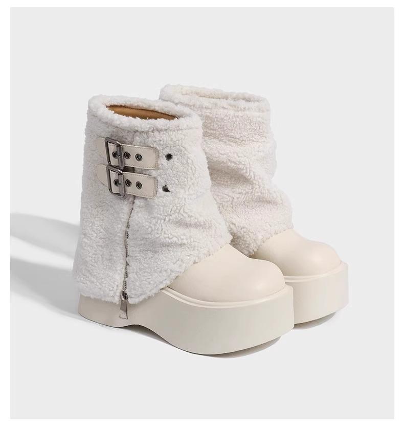 

Thick-soled plush boots women s 2025 winter explosion small man but knee boots Spice girl trouser boots 35