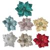 Artificial Christmas Flowers Large Glitter Magnolia Decoration Sparkling Xmas Tree Ornaments Wreath Garland Home Party Decor DIY Crafts