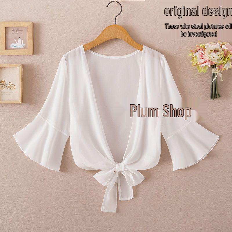 2025 Women's Summer Sun Protection Chiffon Shawl Jacket - Versatile Short Sleeve Cardigan