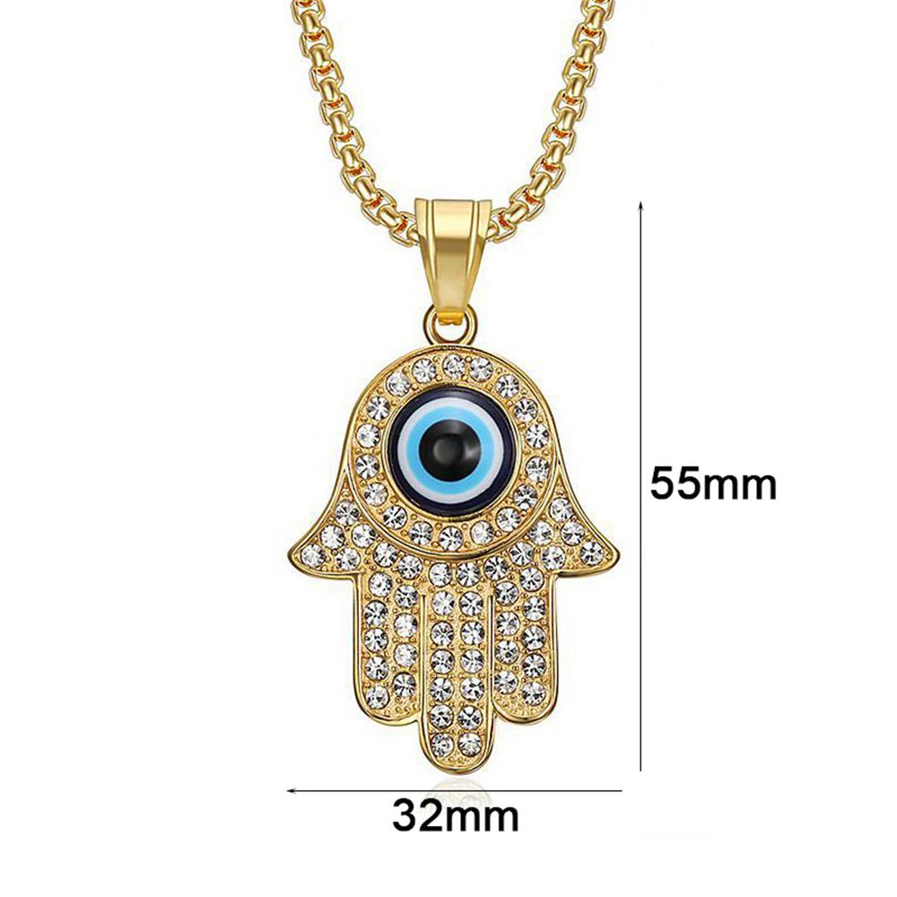New Turkish Evil Eye Hasma Hand of Fatima Pendant Gold Color Stainless Steel Palm Amulet Necklace For Women Men Jewelry Gift