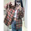 2025 Spring and Autumn New Shirt for Women Korean Version Retro Hong Kong Style POLO Collar Student Plaid Loose Jacket Shirt for Women