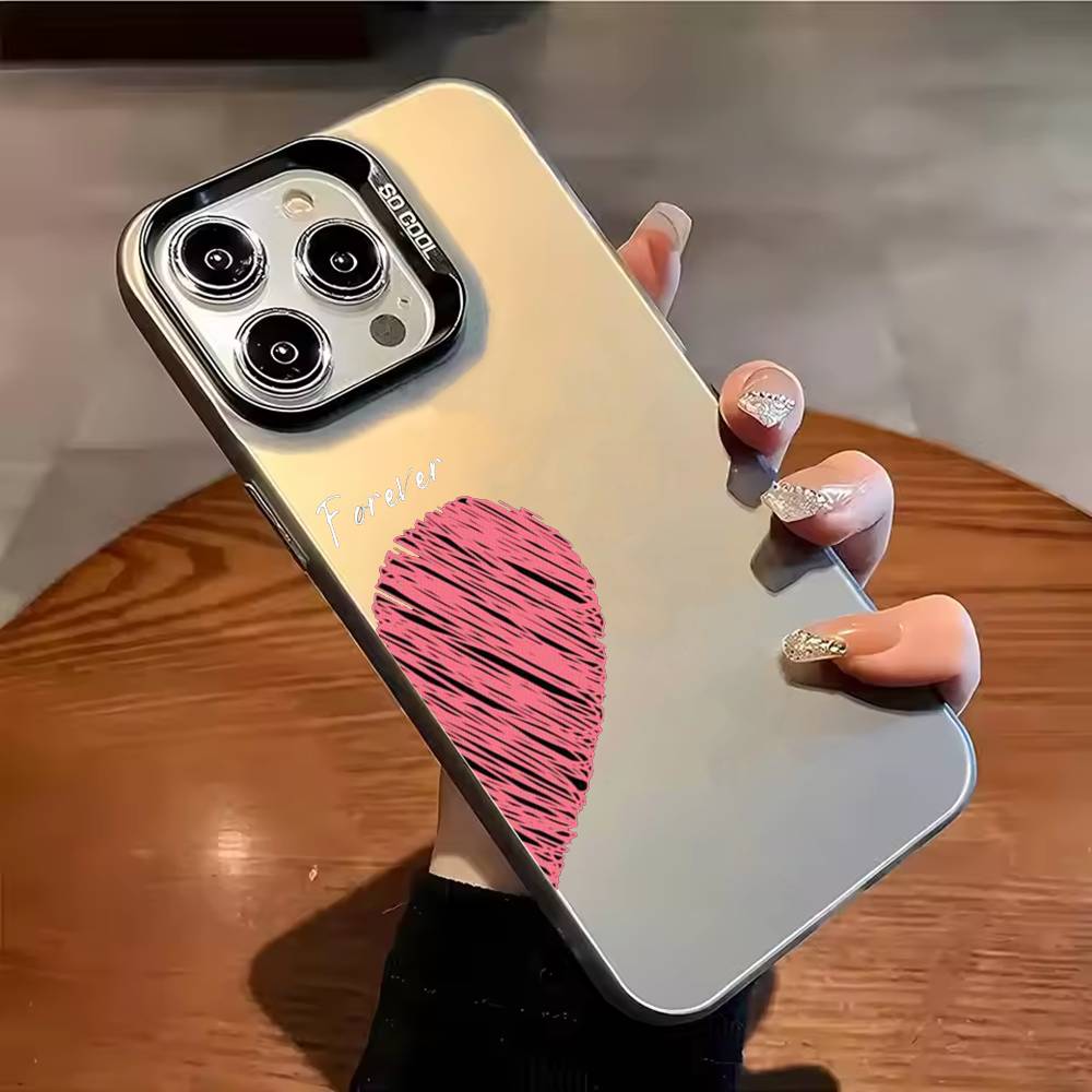 Red Love C-couple wallpaper Phone Case Color Silver Shell For IPhone 17 16 15 14 13 12 11 Pro Max Plus