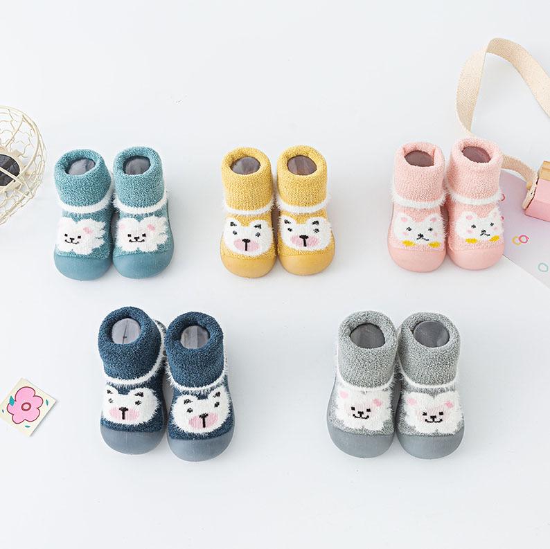 Baby toddler shoes autumn and winter plus velvet children's socks shoes infant soft sole floor shoes cartoon pattern
