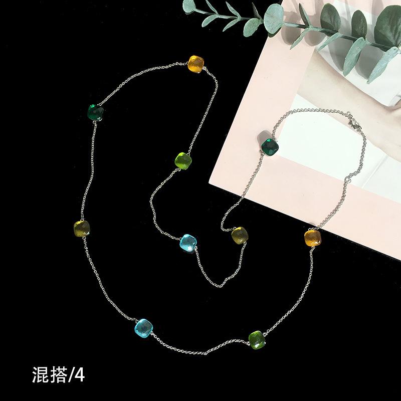Fashion Beaded Necklaces Long Sweater Chain Necklace Faceted Colorful Candy Fruit Sugar Pendant Crystal Necklace Stainless Steel