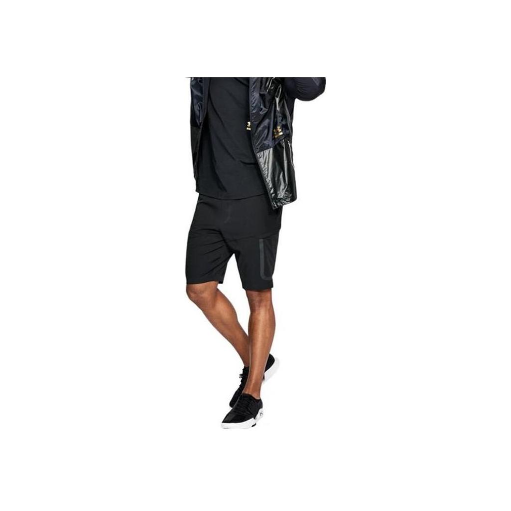 Under Armour Solid Color Drawstring Elastic Waist Straight Leg Shorts Men Shorts Black 1306455-001