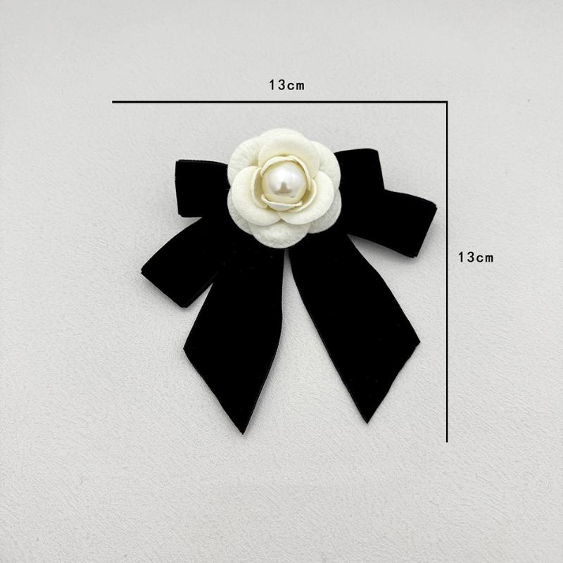 Retro Black Bow Brooches For Women Fabric Camellia Flower Pearl Shirt Collar Pins Corsage Clothing Accessories Jewelry Gifts