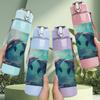 1PC Two Dolphin Ocean Underwater Print 750ml Color Plastic Sports Water Bottle Leakproof Flip Straw Lid Suitable for Sports Office Home Use