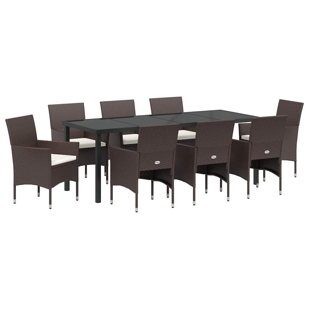 Garden Dining Set with Cushions 9 pcs Brown Poly Rattan