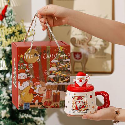 2025 Weihnachtstasse Kreativer Becher mit Deckel Frühstückstasse Keramik Kaffeetasse Hochwertiges Geburtstagsgeschenk