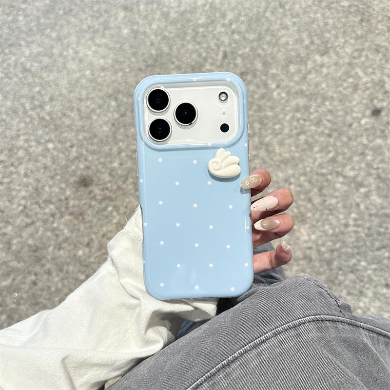 Korean Style Polka Dot 3D Wings Phone Case for iPhone 17/16 Pro Max/15/14