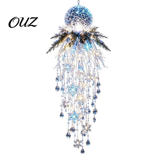 Santa Claus Snowman Decor Crystal Waterfall Christmas Lights, LED Warm White Pendant Effect Holiday Hanging Light with Snowflake Droplets, Outdoor