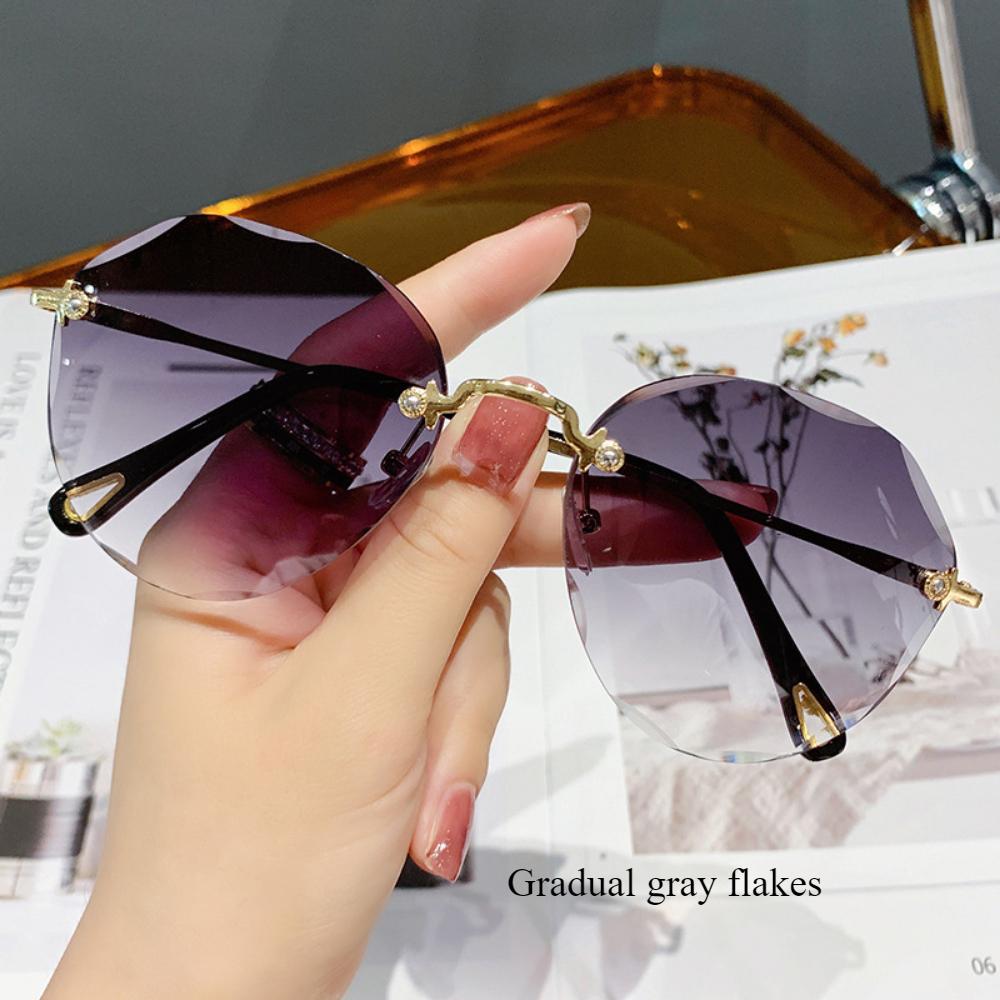Internet celebrity street shot new polygonal sunglasses women's big face thin marine sunglasses rimless trimmed sunglasses