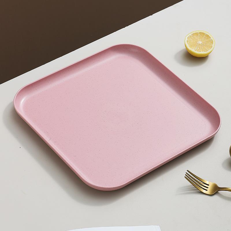 Inyahome Set of 1/4/10 Wheat Straw Square Dinner Dish Snack Dessert Plates for Vegetable Fruit Cake Bread Serving Plate Tray