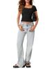 T-shirt da Donna a Coste Scollo a Barca Slim Fit Manica Corta Top Estivo Basic