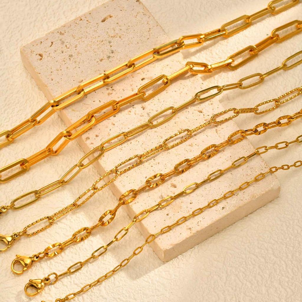 Gold Plated Stainless Steel Paperclip Chain Necklace For Women, Adjustable Rectangle Link Layering Choker Waterproof Jewelry